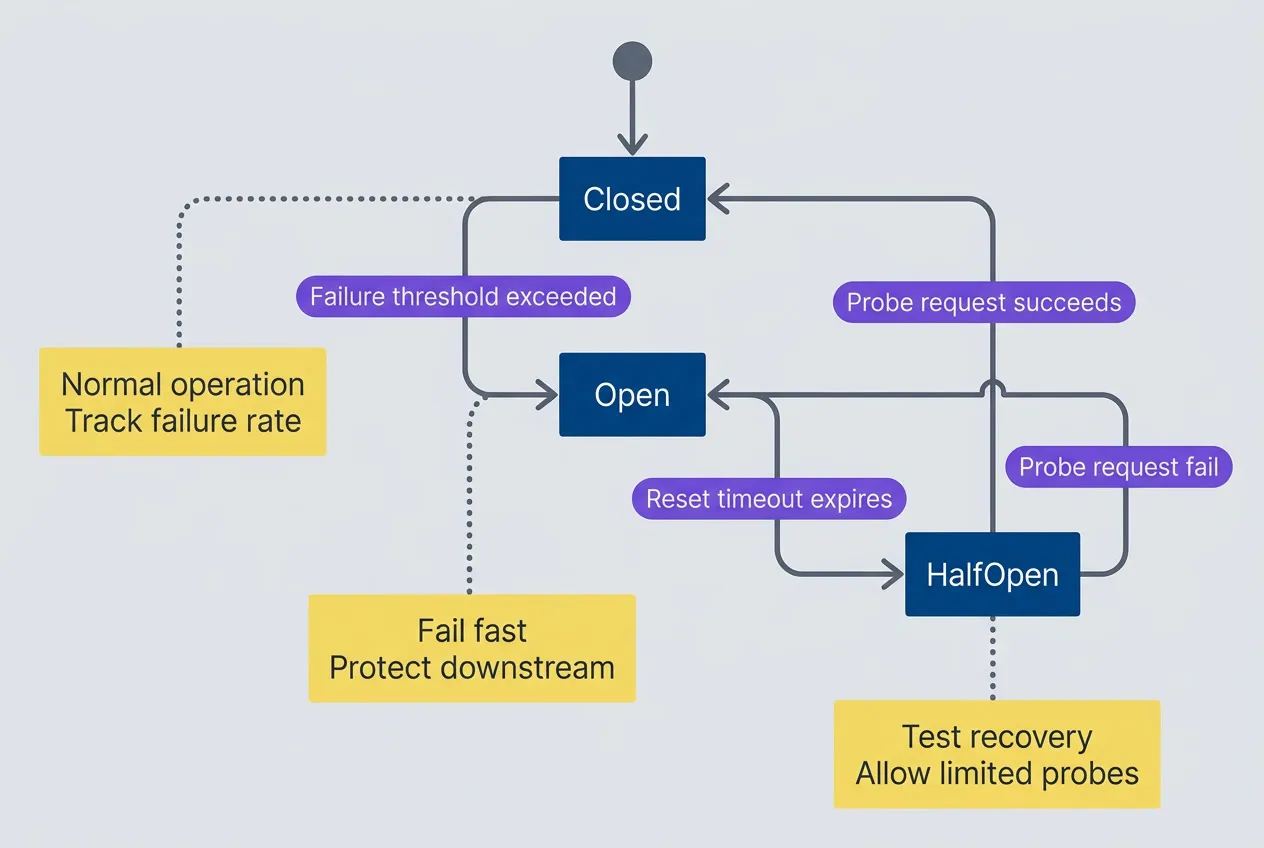 Circuit breaker state machine with three states