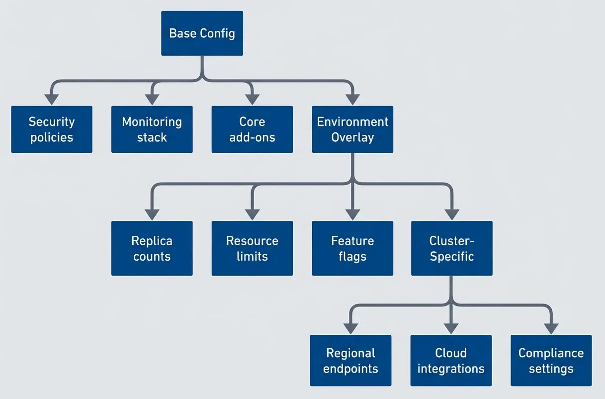 Configuration layering from fleet-wide to cluster-specific.