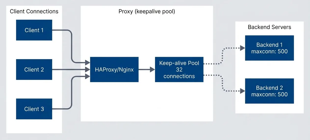 Connection pooling to backends.
