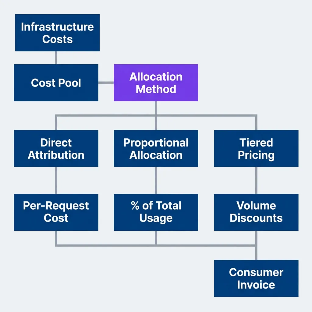 Cost attribution flow from infrastructure costs to consumer invoices
