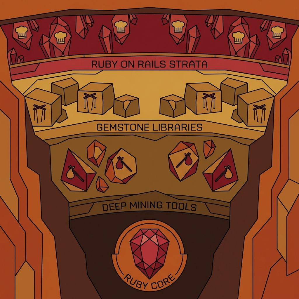 Faceted ruby gemstone with internal reflections showing infrastructure code patterns