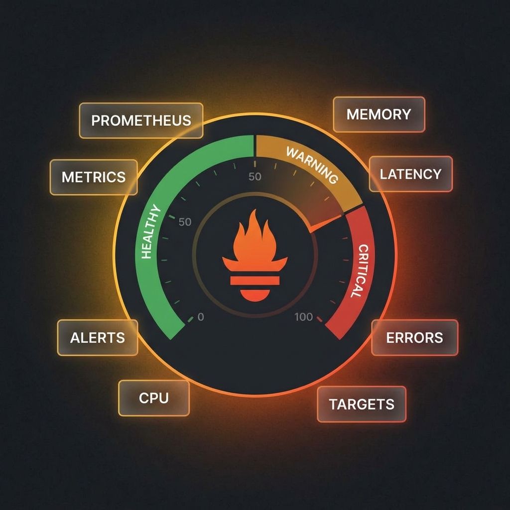 Flame-inspired gauge dial surrounded by radiating time-series metric lines