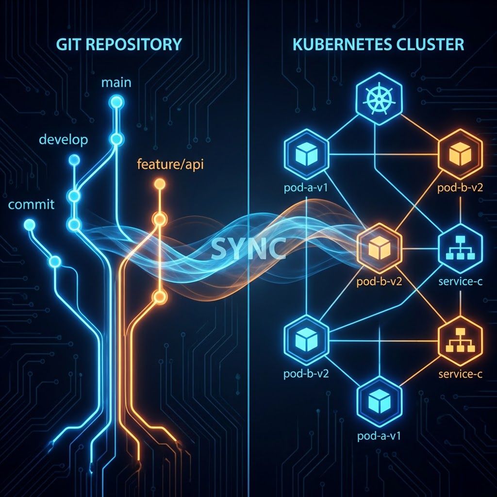 Stylized Argo CD octopus logo merged with a Kubernetes cluster sync diagram