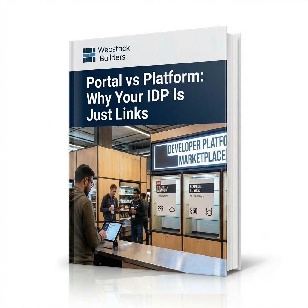 Developer platform marketplace showing self-service offerings like Kubernetes namespaces and databases with delivery times and shopping cart checkout