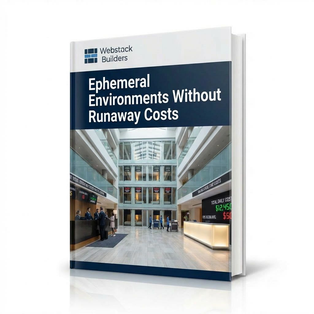 Hotel with rooms as preview environments, showing check-in/check-out with TTL management, extended stays, cleaning crew, and real-time cost billing