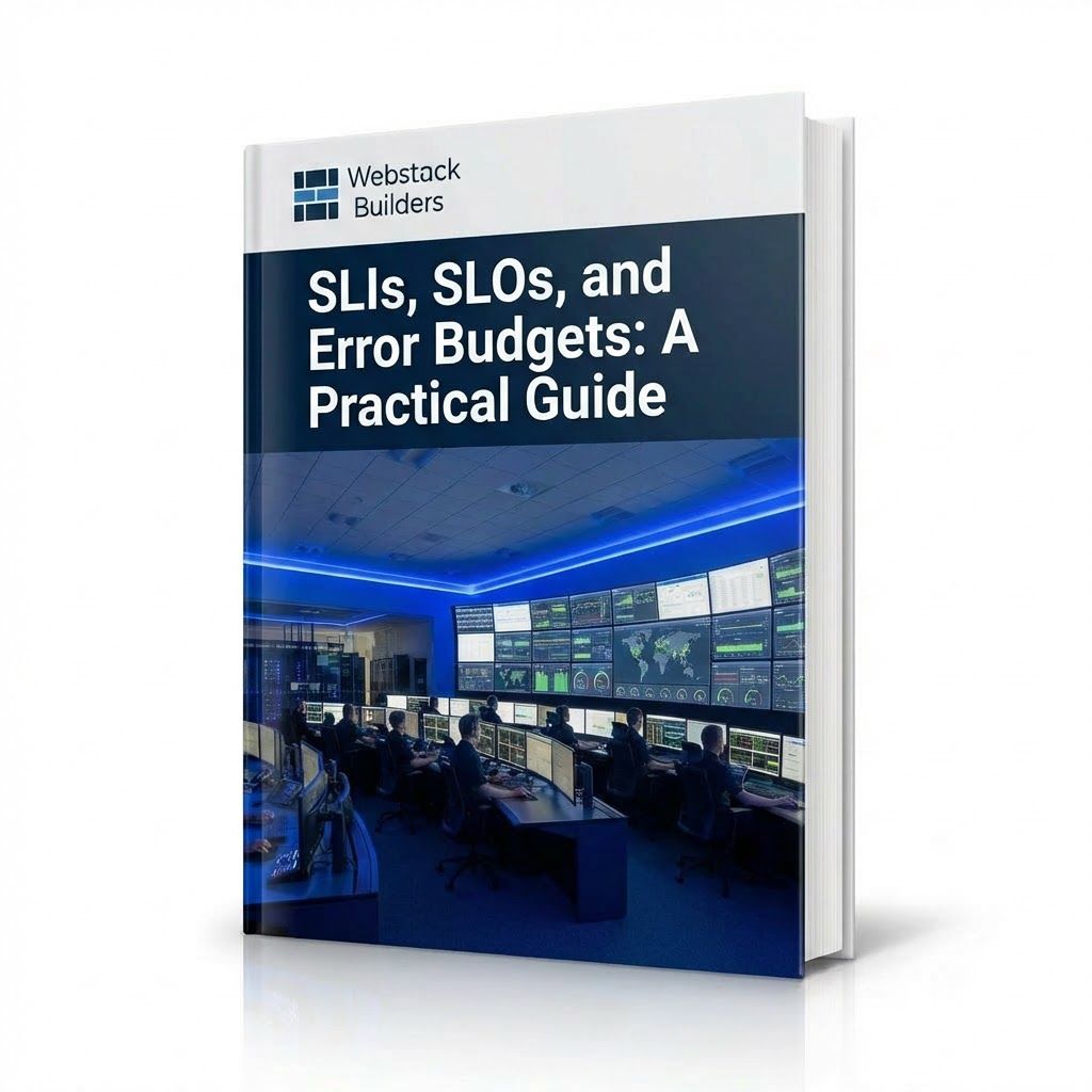 Operations control room with multiple monitoring screens displaying graphs, gauges, and status indicators for system health visibility