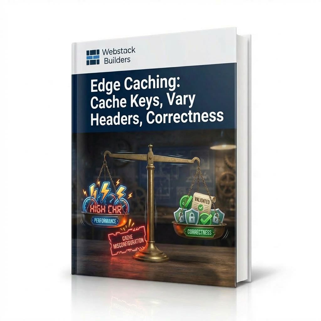 Balance scale showing performance versus correctness trade-off, with cache misconfiguration tipping the scale dangerously toward performance