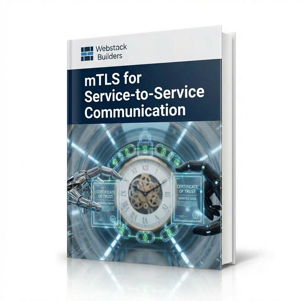 Robotic hands exchanging glowing certificates forming encrypted tunnel with automatic certificate rotation, representing mTLS mutual authentication