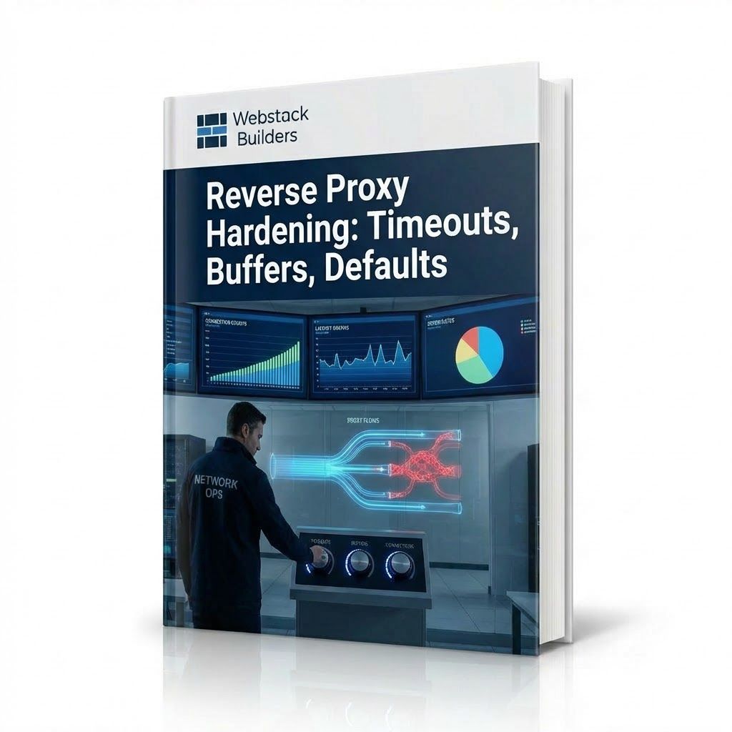 Control room with proxy metrics dashboards showing connection counts, latency, and error rates, engineer adjusting timeout and buffer settings