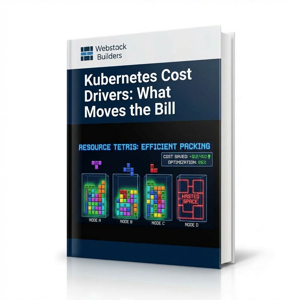 Tetris-style pod packing visualization showing efficient resource allocation in Kubernetes nodes with cost savings scoreboard and highlighted waste