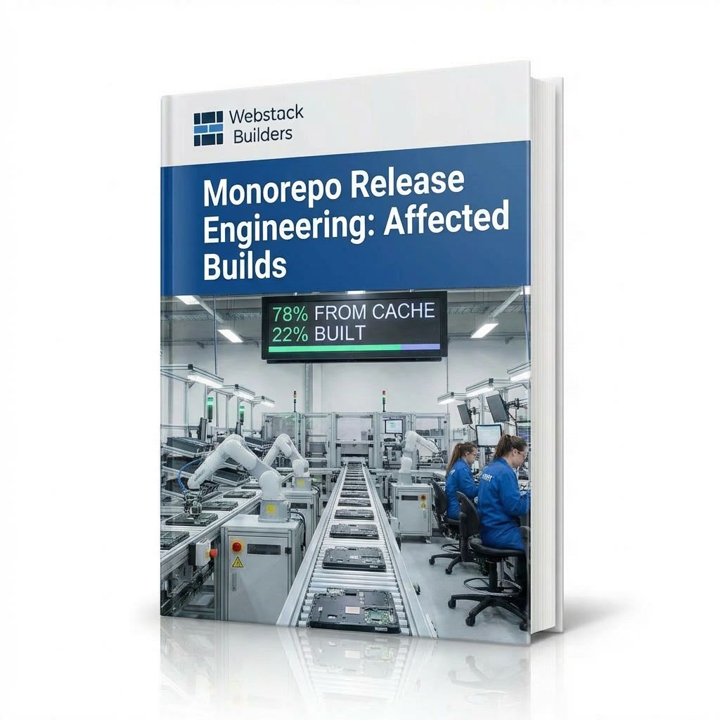 Assembly line showing build process with cached components pre-made at most stations, workers handling custom work, displaying 78% cache hit rate