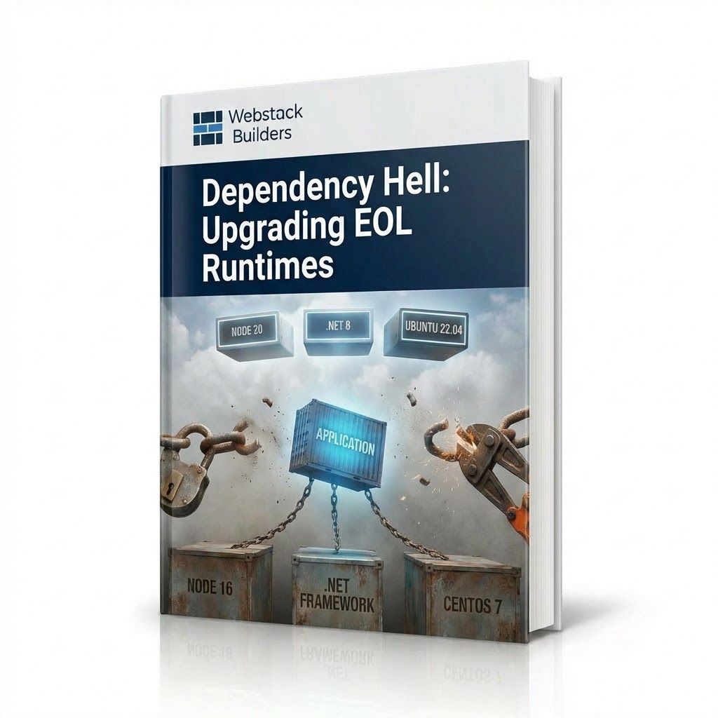 Application breaking free from old runtimes (Node 16, .NET Framework, CentOS 7) with cut chains, moving upward toward newer runtime versions